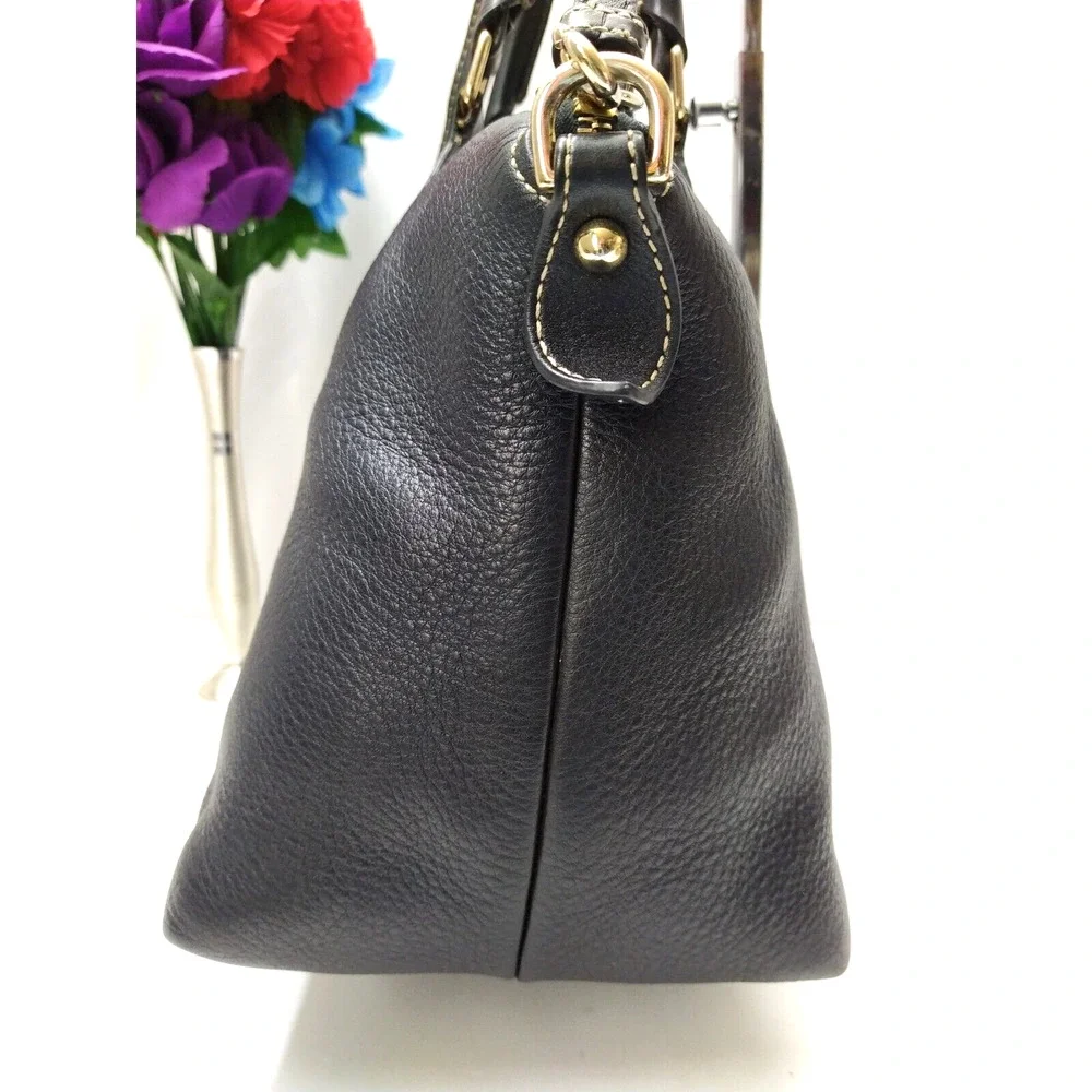Dooney & Bourke Black Pebbled Leather Double Handles Zipper Satchel Bag
